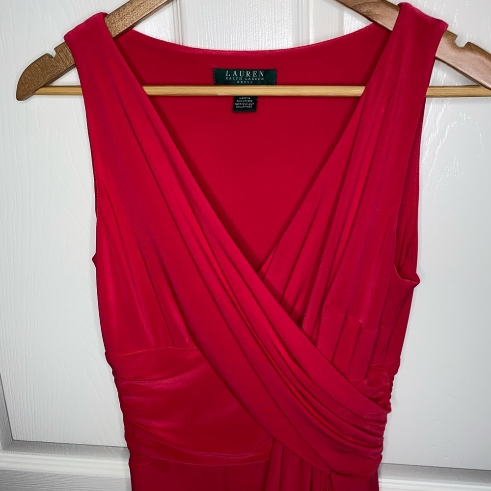 Lauren Ralph Lauren Red Sleeveless Dress | Size 6 | Elegant Formal Classic - Picture 9 of 10